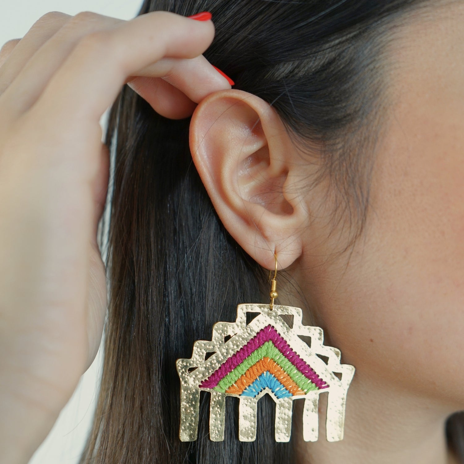 Boucles d'Oreilles en Cuivre – Arc-en-Ciel Brodé