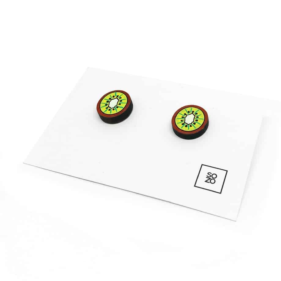 Boucles d'oreilles minimalistes "Kiwi" en bois peint