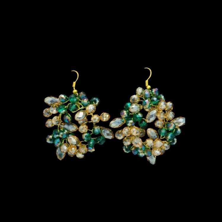 Boucles d'oreilles vert pin en étoffe de perles, pour soirée , mariage, bal