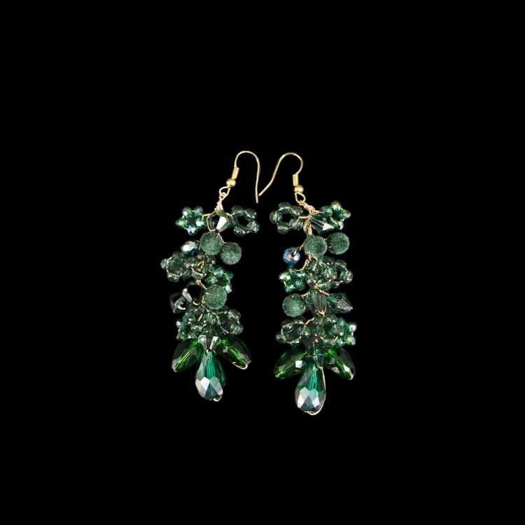 Boucles d'oreille couleur verte pour soirée et mariage, pendentif