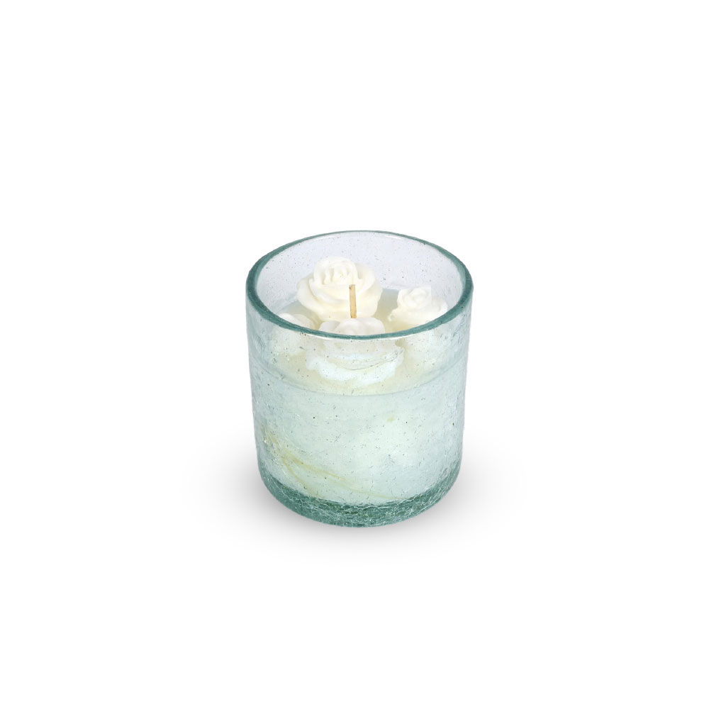 Scented white rose candle in handcrafted recycled glass