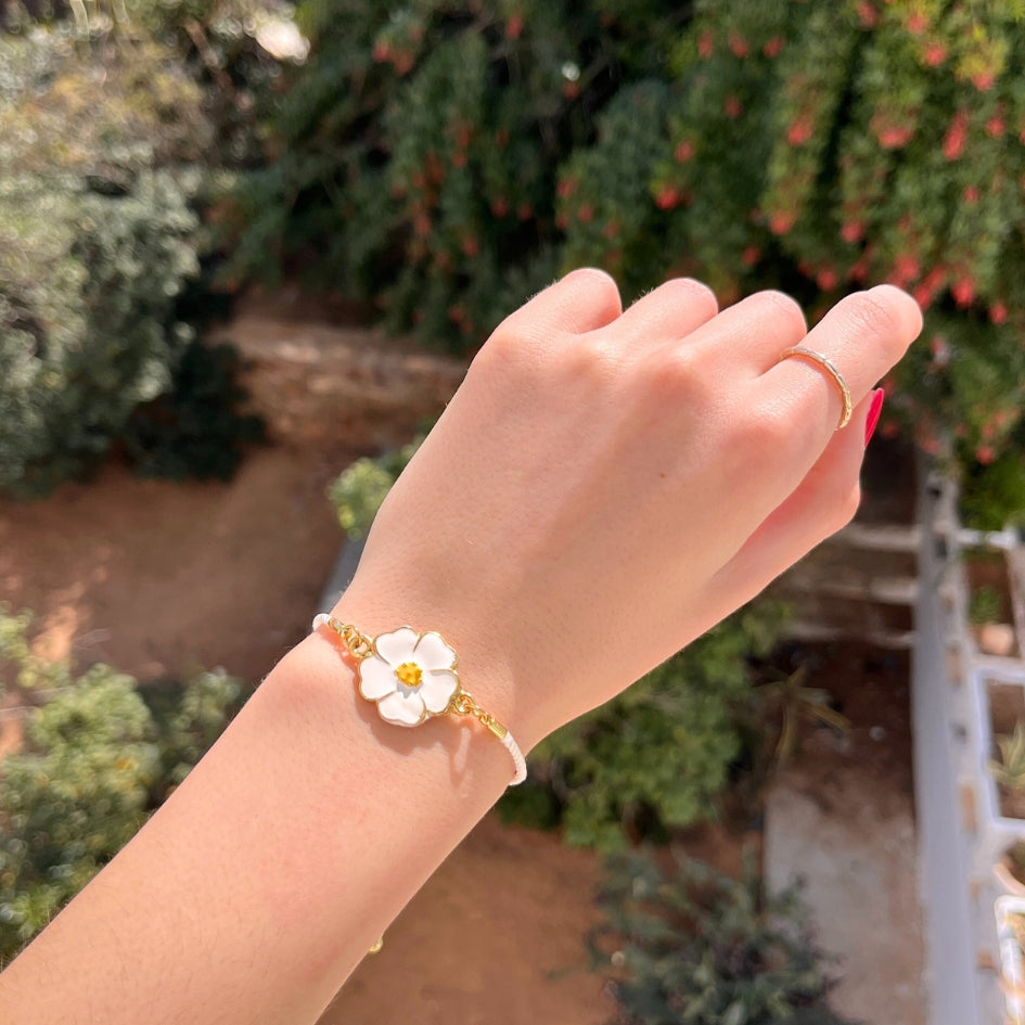 Bracelet Fleur Blanche et Doré