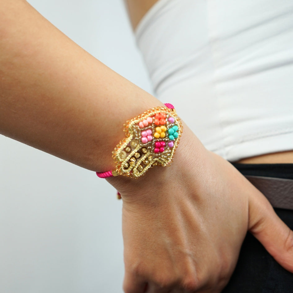 Bracelet Khamsa brodé multicolore