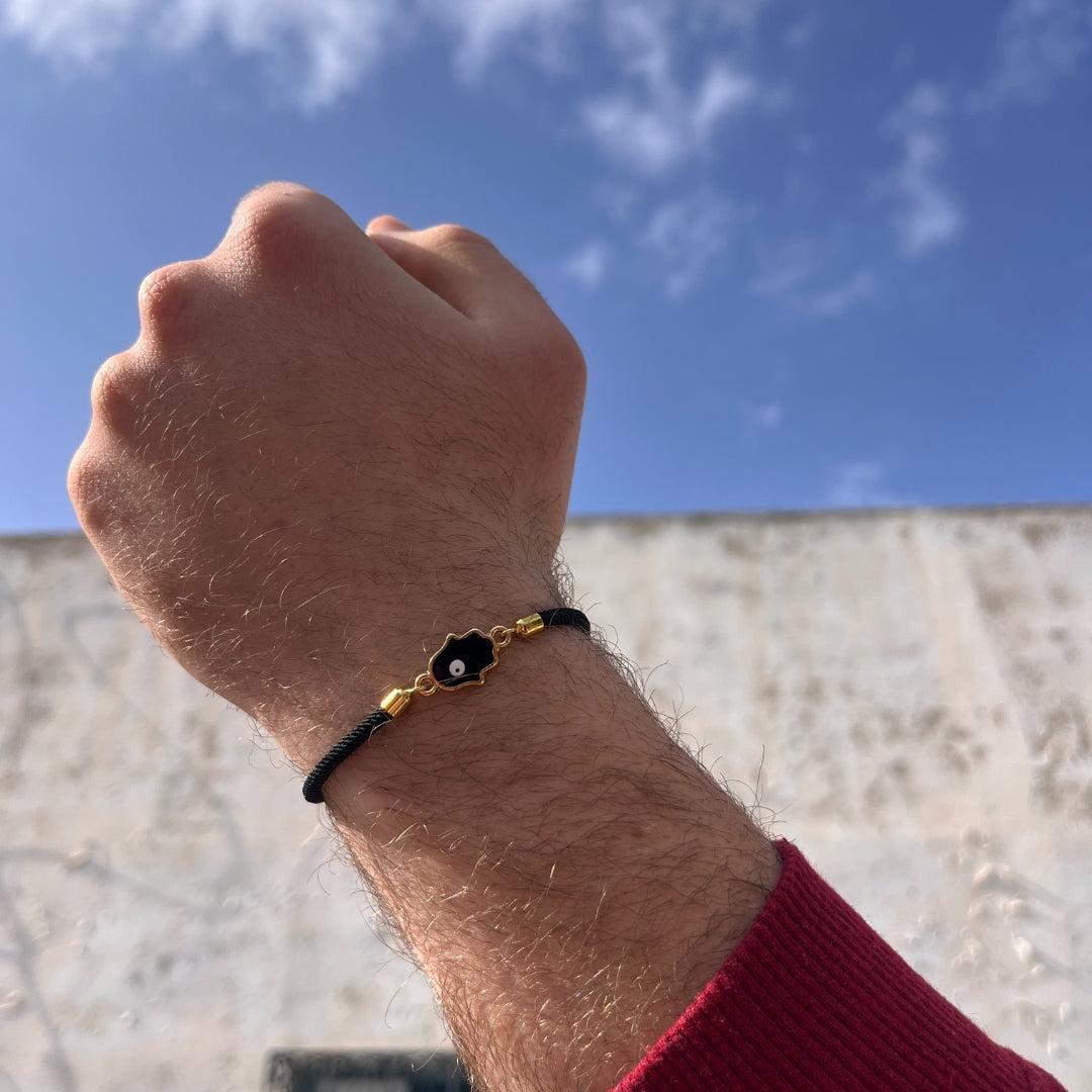 Bracelet Khomsa noir ajustable – Protection et élégance
