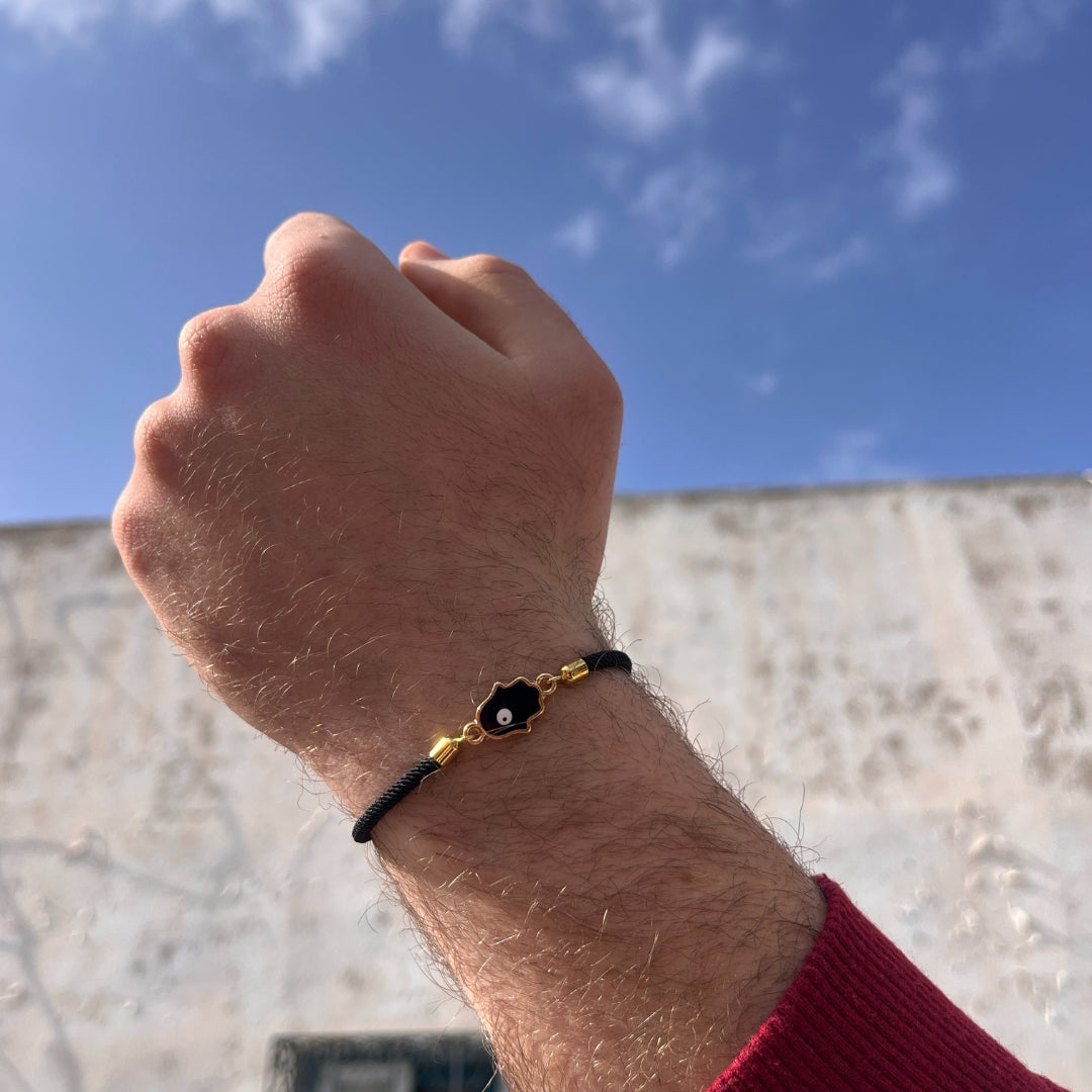 Bracelet Khomsa noir ajustable – Protection et élégance