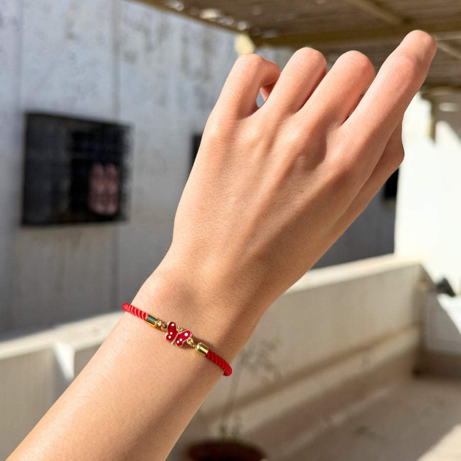 Bracelet Papillon Rouge Fait Main Cordon Ajustable