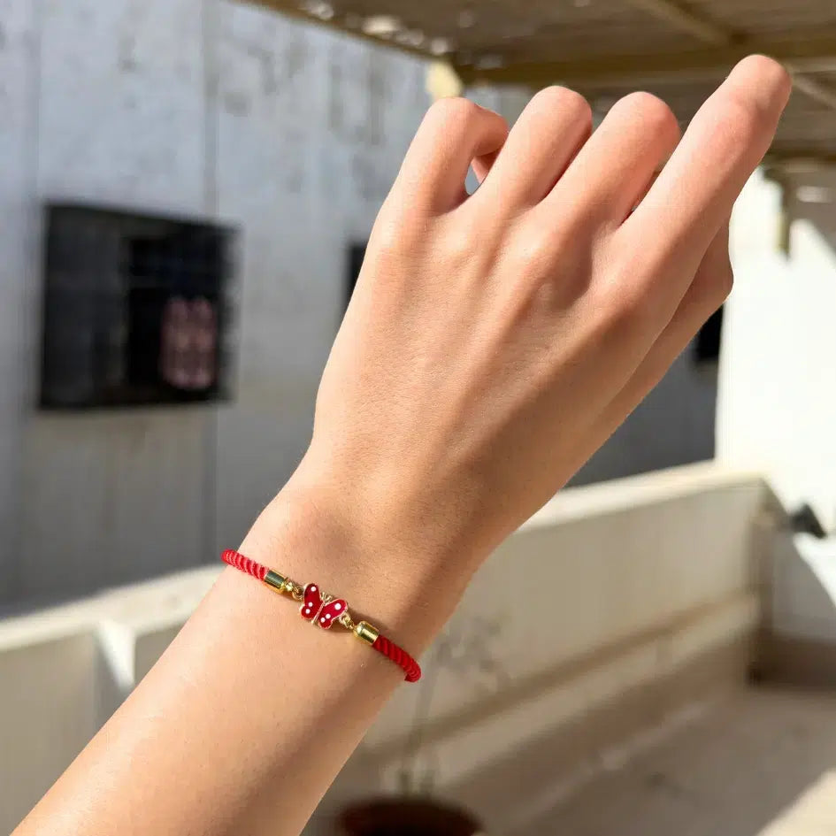 Bracelet Papillon Rouge Fait Main Cordon Ajustable
