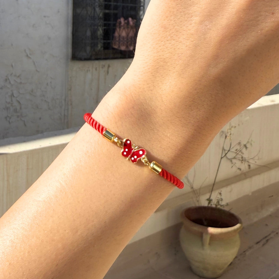 Bracelet Papillon Rouge Fait Main Cordon Ajustable