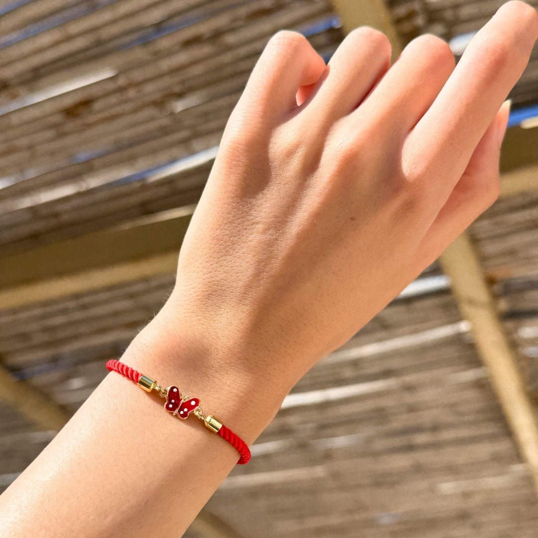 Bracelet Papillon Rouge Fait Main Cordon Ajustable