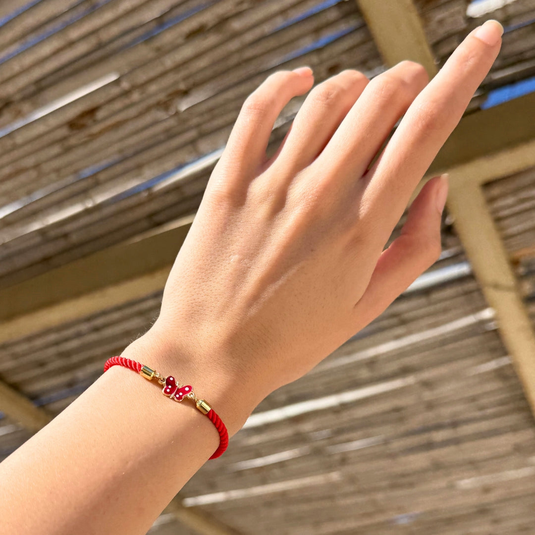 Bracelet Papillon Rouge Fait Main Cordon Ajustable