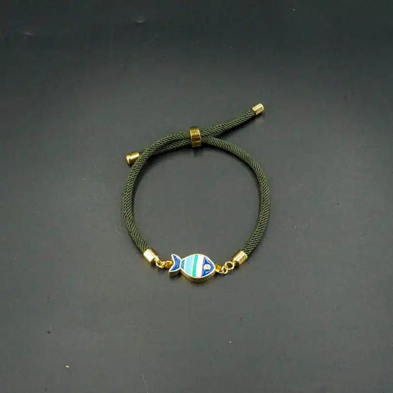 Bracelet Poisson bleu fait main en coudre vert