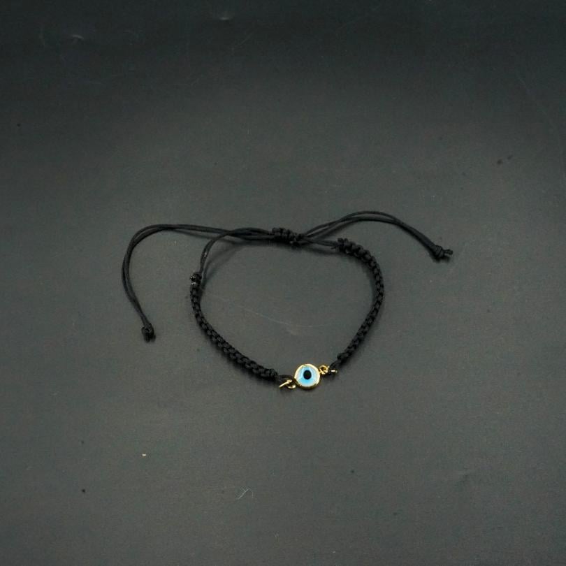 Bracelet "œil bleu" fait main en coudre noir