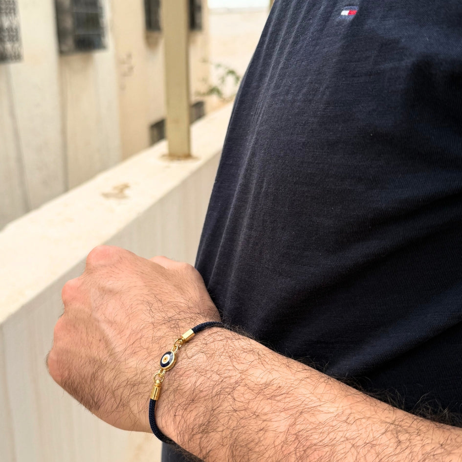 Bracelet artisanal avec motif œil en Cordon Bleu Marine