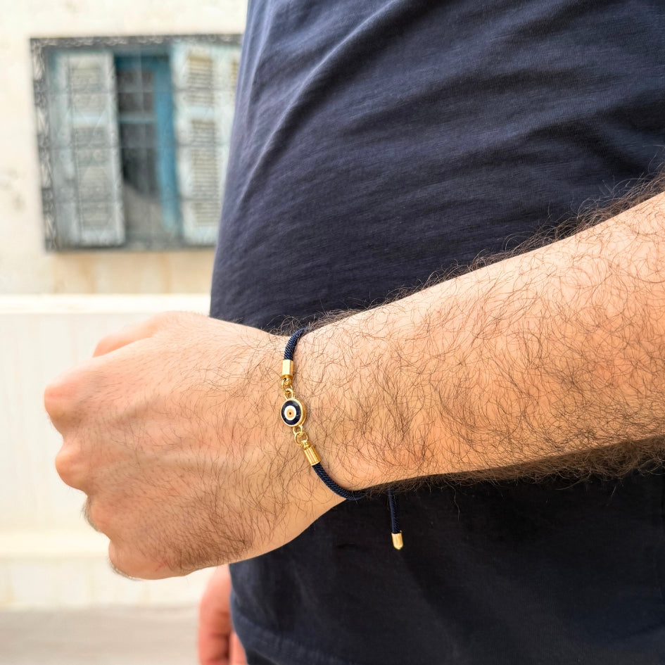 Bracelet artisanal avec motif œil en Cordon Bleu Marine