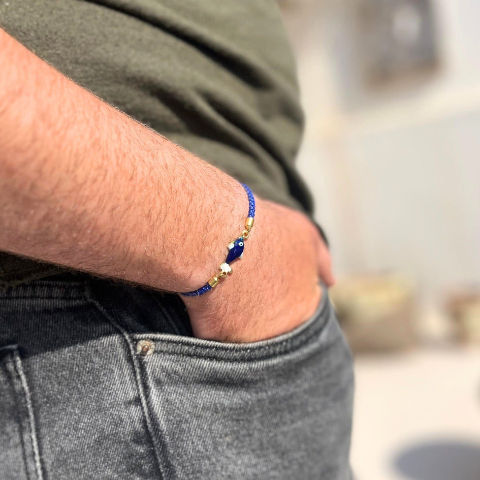 Bracelet unisexe avec poisson bleu