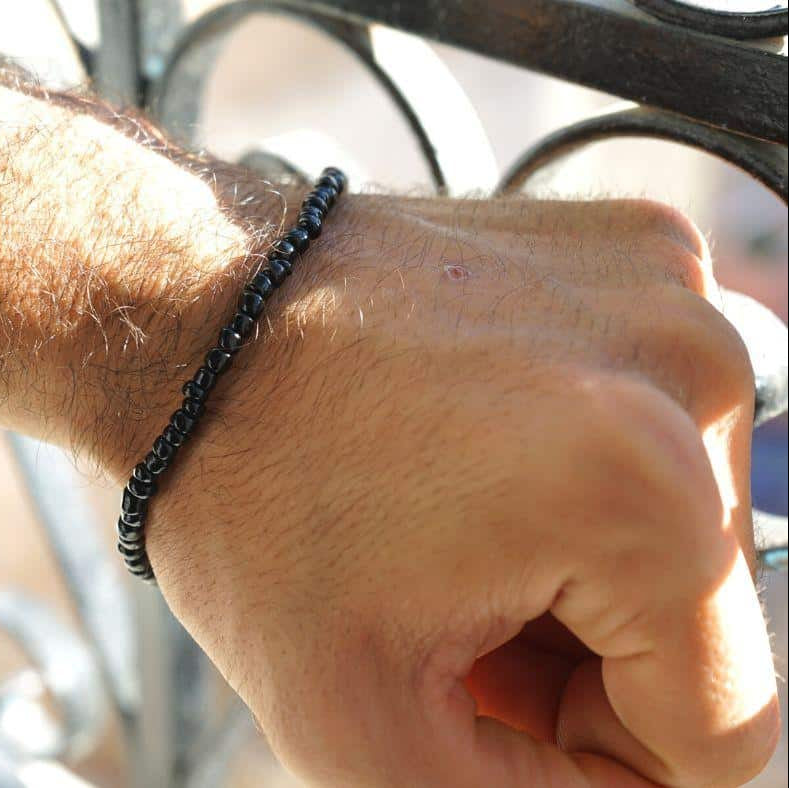 Bracelet En Pierre Noir Pour Homme