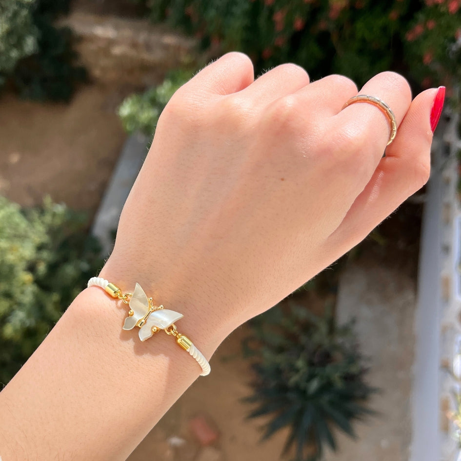 Bracelet papillon blanc et doré