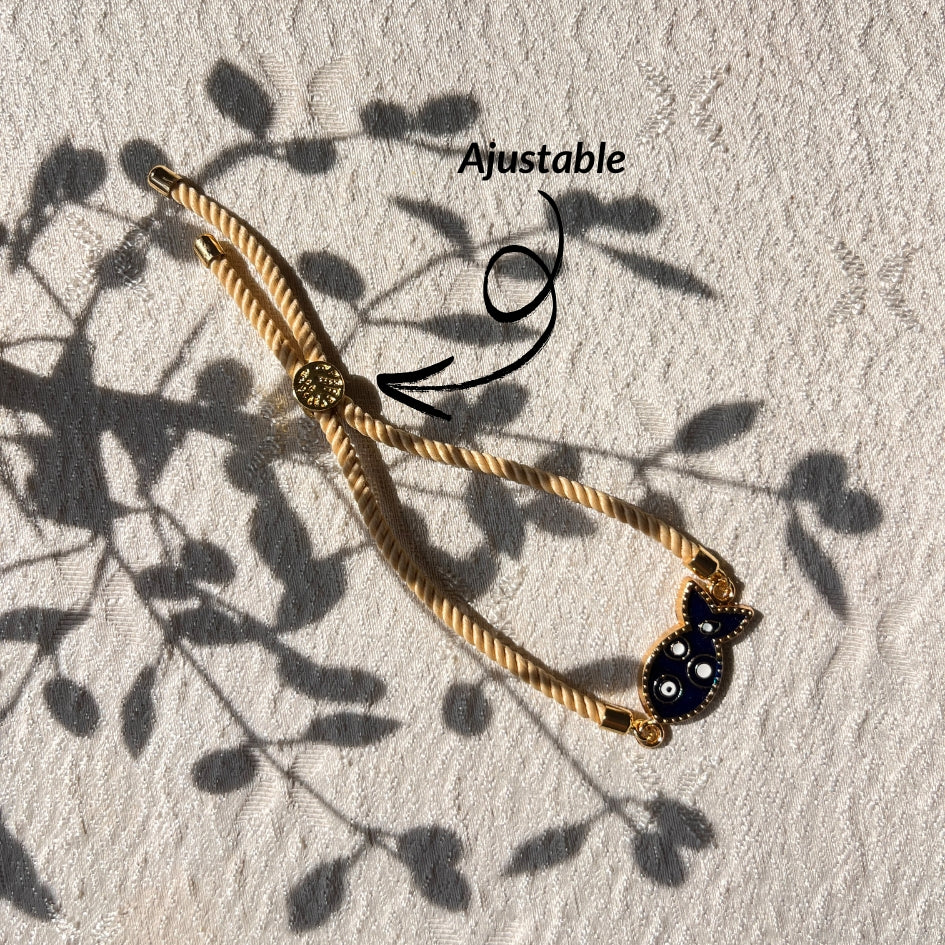 Bracelet poisson doré et bleu avec œil protecteur