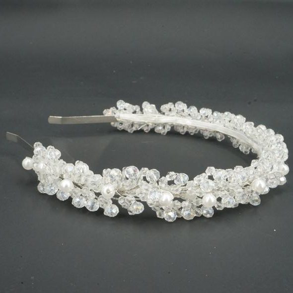 Broche cheveux de mariage blanche , Modèle bandeau avec des perles