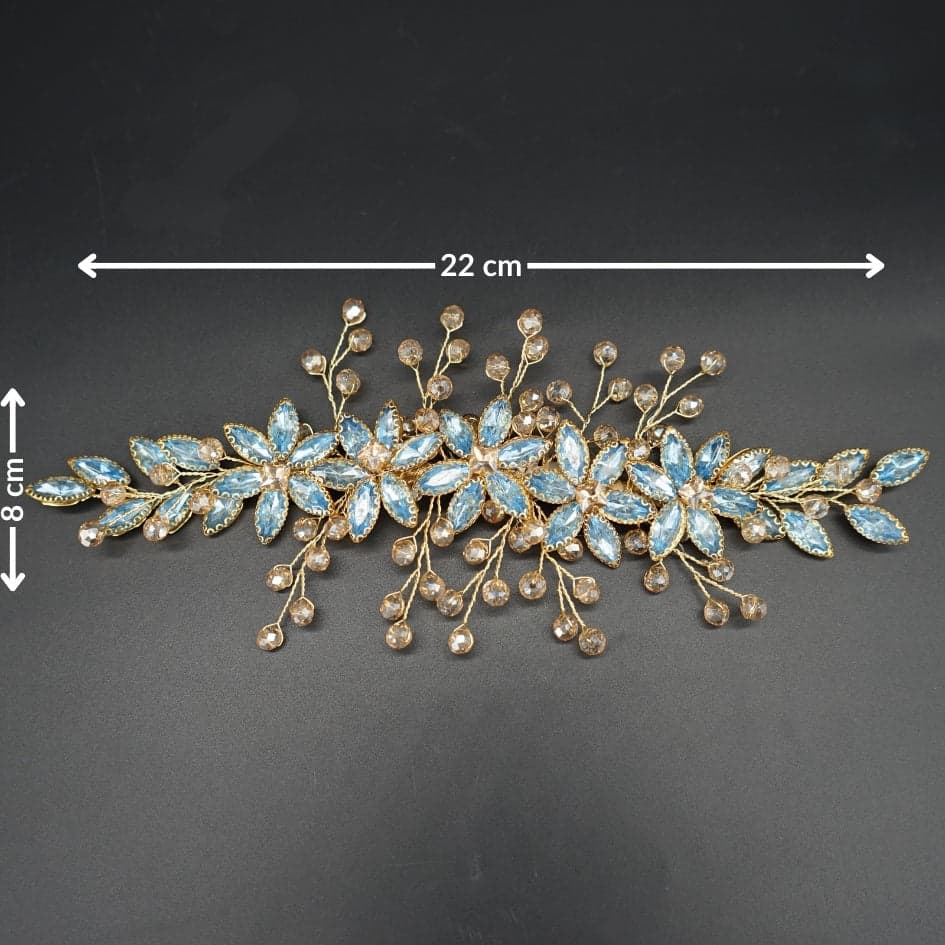 Broche à cheveux fleurs bleu ciel en cristaux