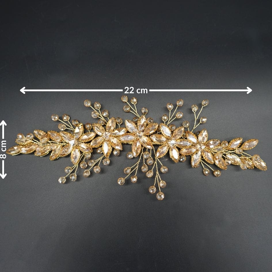 Broche à cheveux fleurs doré en cristaux