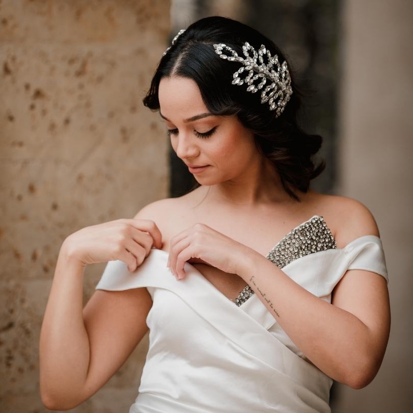 Broche de cheveux de mariée en strass, Pièce de cheveux de mariage, Halo de cheveux en cristal, Vigne de cheveux de mariée en argent, Accessoire de cheveux de mariée