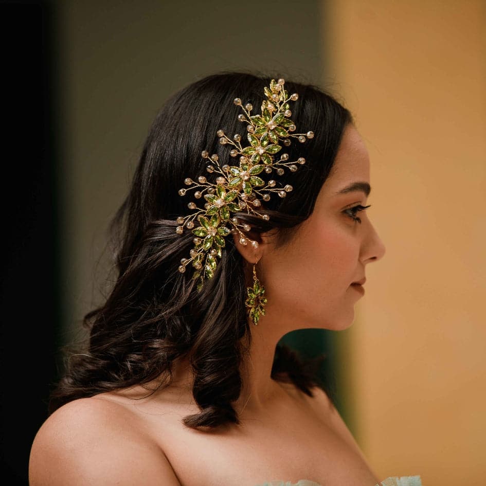 Broche vert floral chic pour cheveux