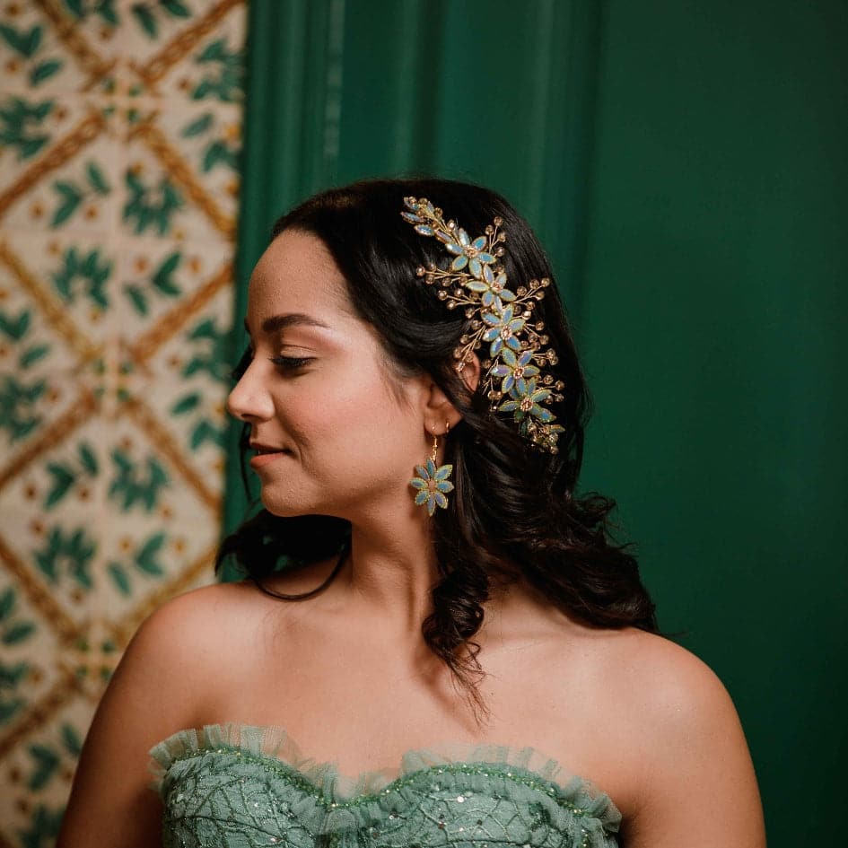 Broche de cheveux pour mariage cristal bleu