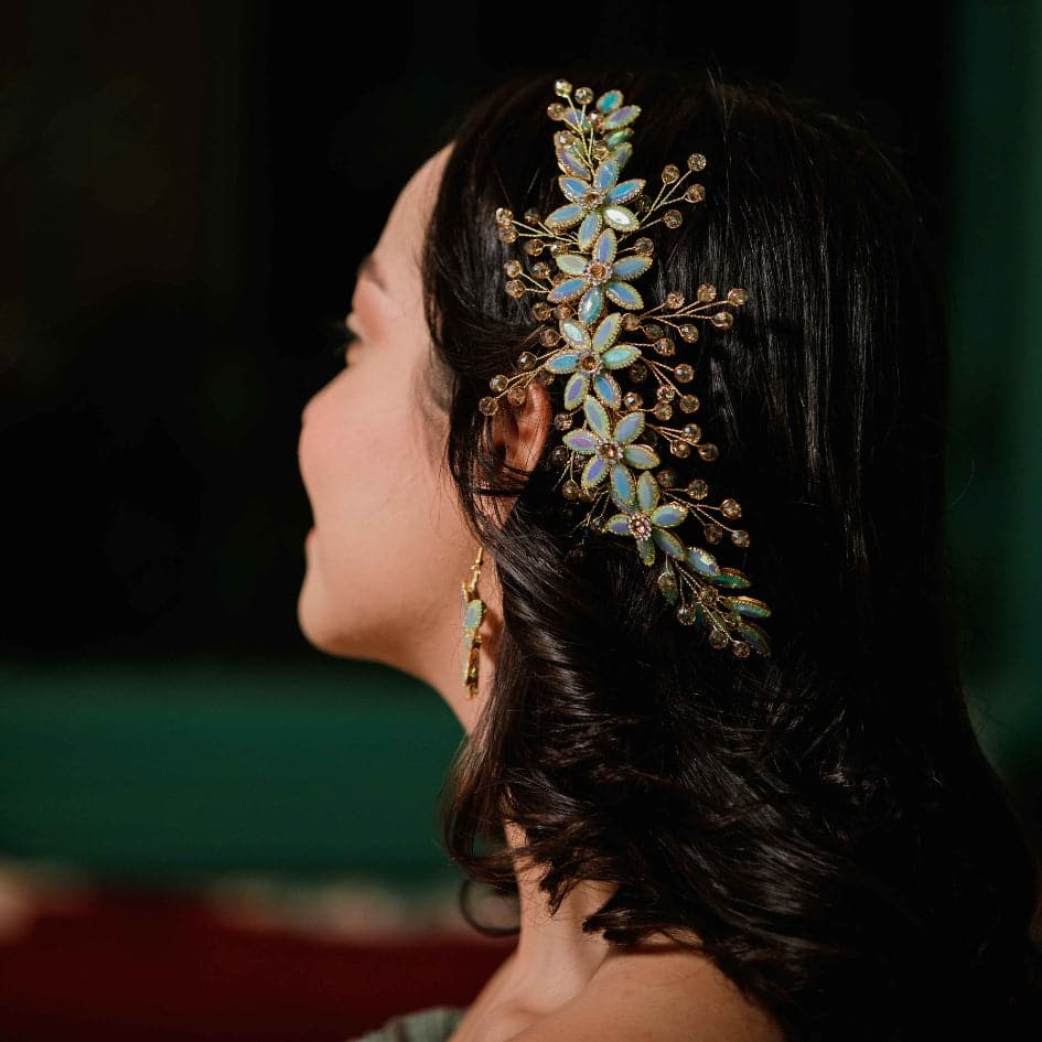 Broche de cheveux pour mariage cristal bleu