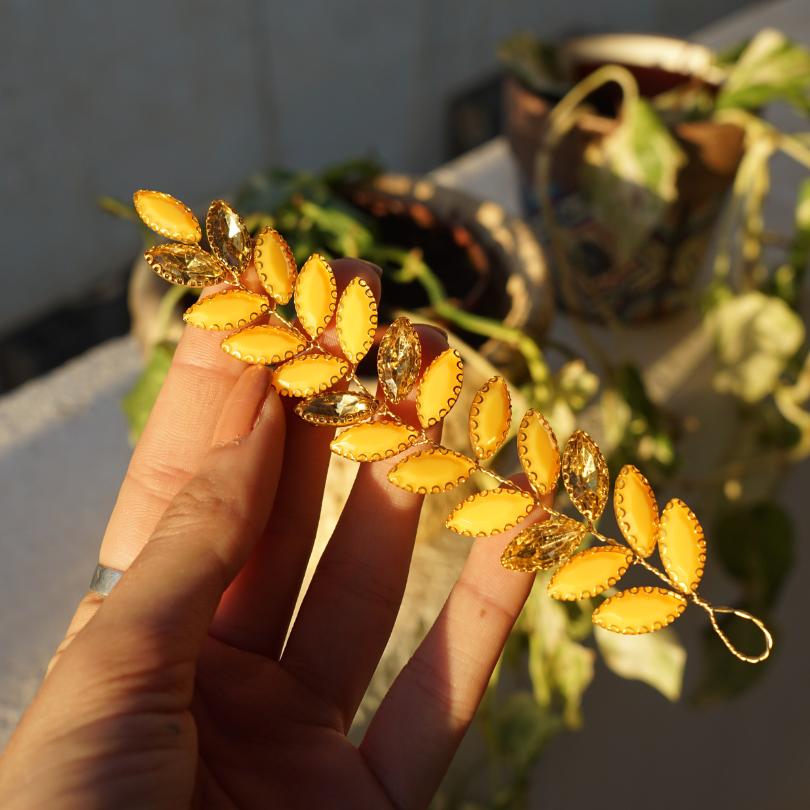 Broche en cristal jaune , Vigne de cheveux mariage jaune , bijoux de cheveux jaune , pour demoiselle d'honneur, fait main bijoux