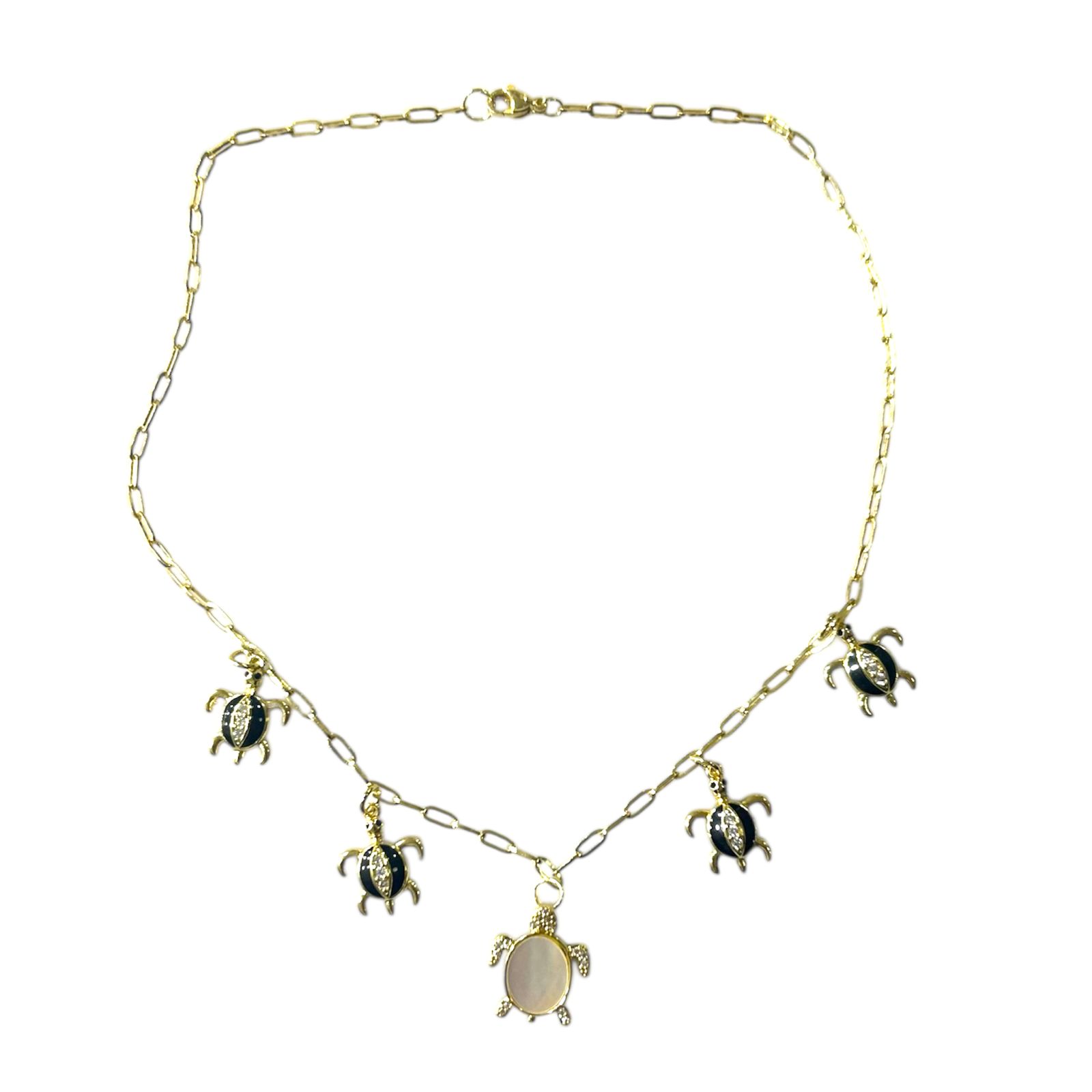 Collier 5 tortues avec chaîne en acier inoxydable