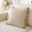 Coussin 45×45 en toile tissée – bordure texturée & biais - Qualité premium