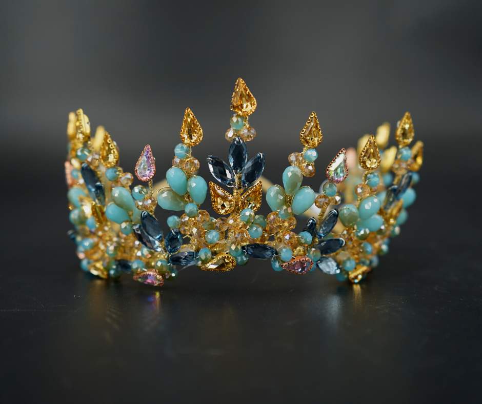 Couronne mariée Bleu/D'orée modèle plante