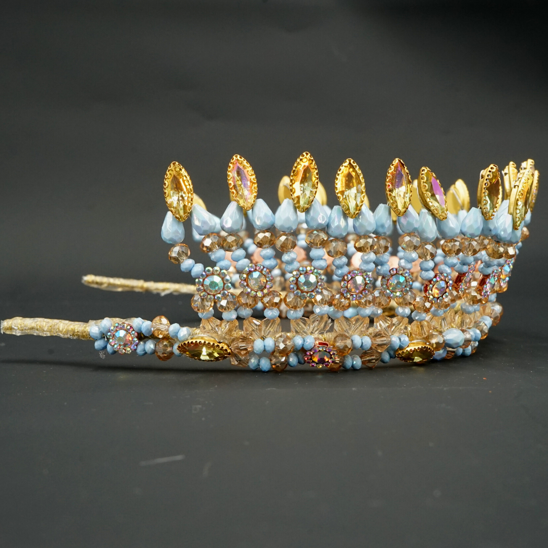 Couronne de Mariage couleur bleu, modelé reine royale