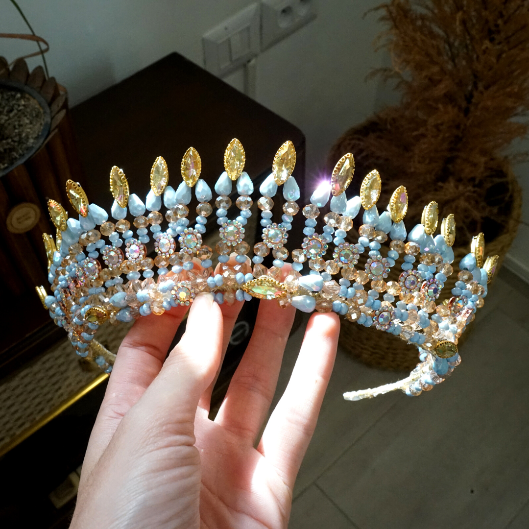 Couronne de Mariage couleur bleu, modelé reine royale