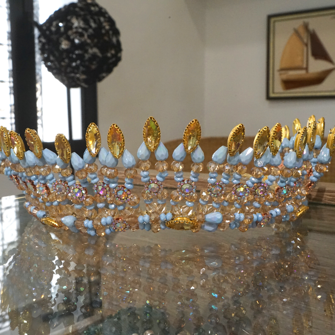 Couronne de Mariage couleur bleu, modelé reine royale