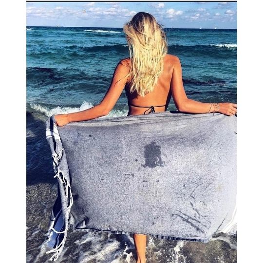 Fouta Bleu XXL - 200 cm x 100 cm- Serviette pour Hammam, Sauna, Spa, Plage ou Pique-nique - 100 % Coton - Artisanale