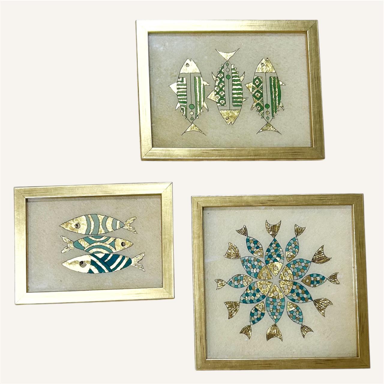 Cadres décoratifs poissons dorés et turquoise