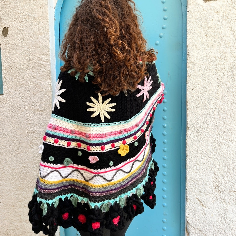 Cape en crochet multicolore faite main style mexicain