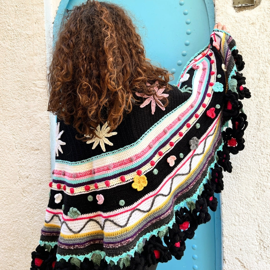 Cape en crochet multicolore faite main style mexicain