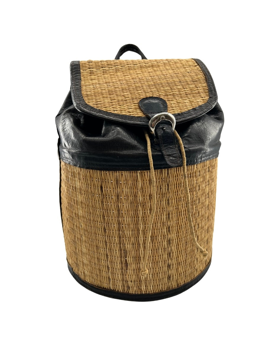 Cartable noir en jonc et cuir