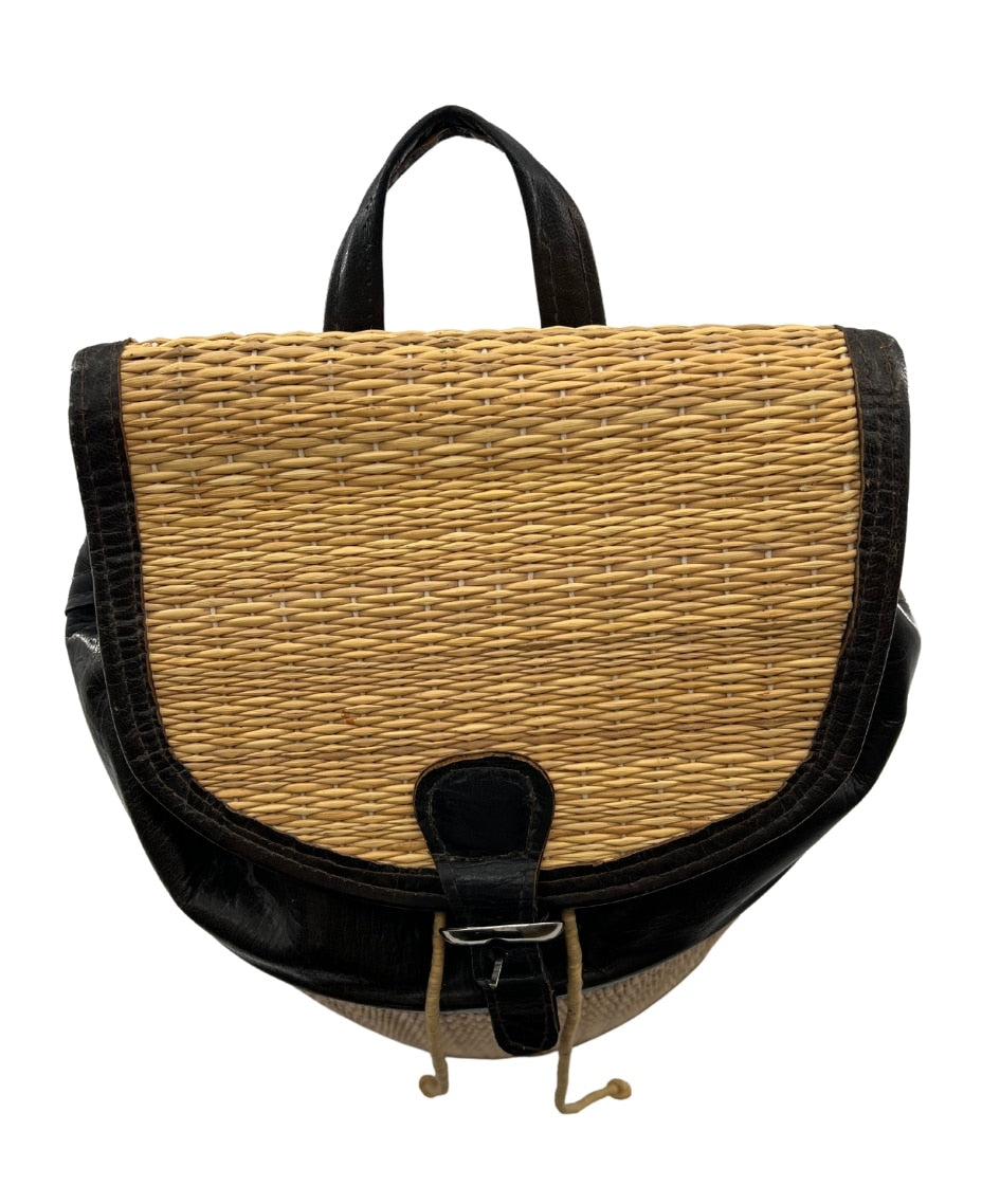 Cartable noir en jonc et cuir