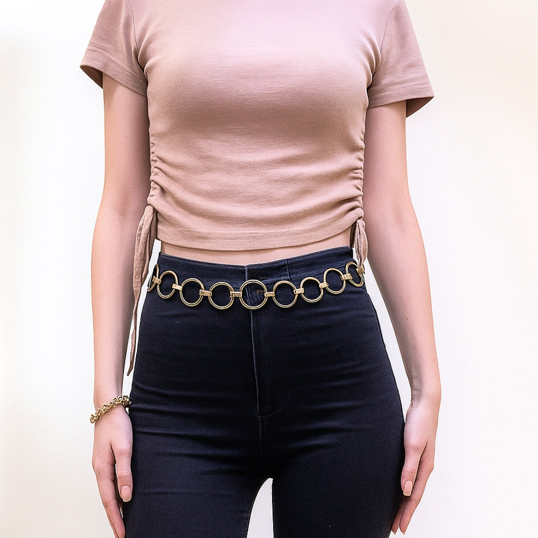 Ceinture dorée à anneaux en acier inoxydable