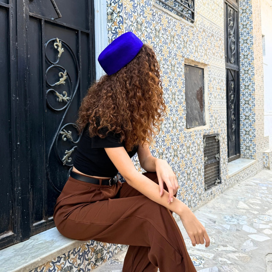 Chechia tunisienne Bleu En laine