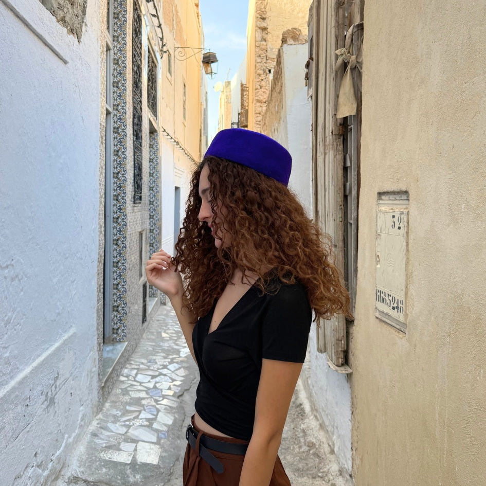 Chechia tunisienne Bleu En laine