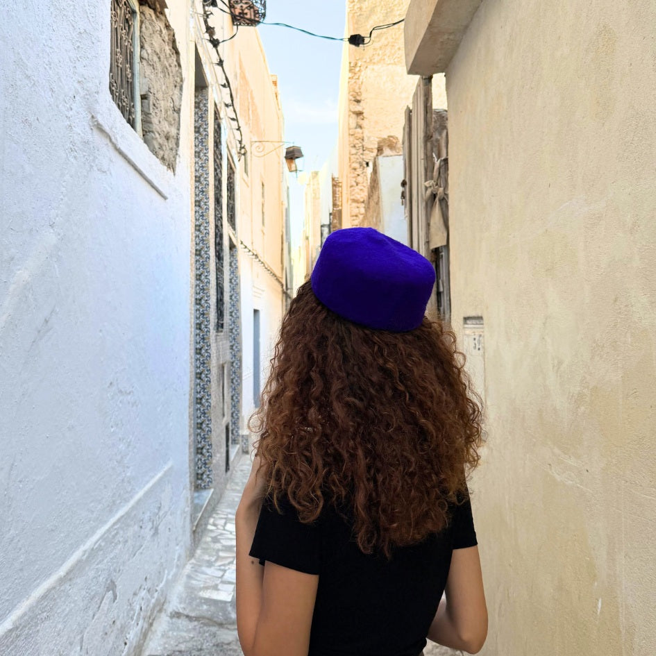 Chechia tunisienne Bleu En laine