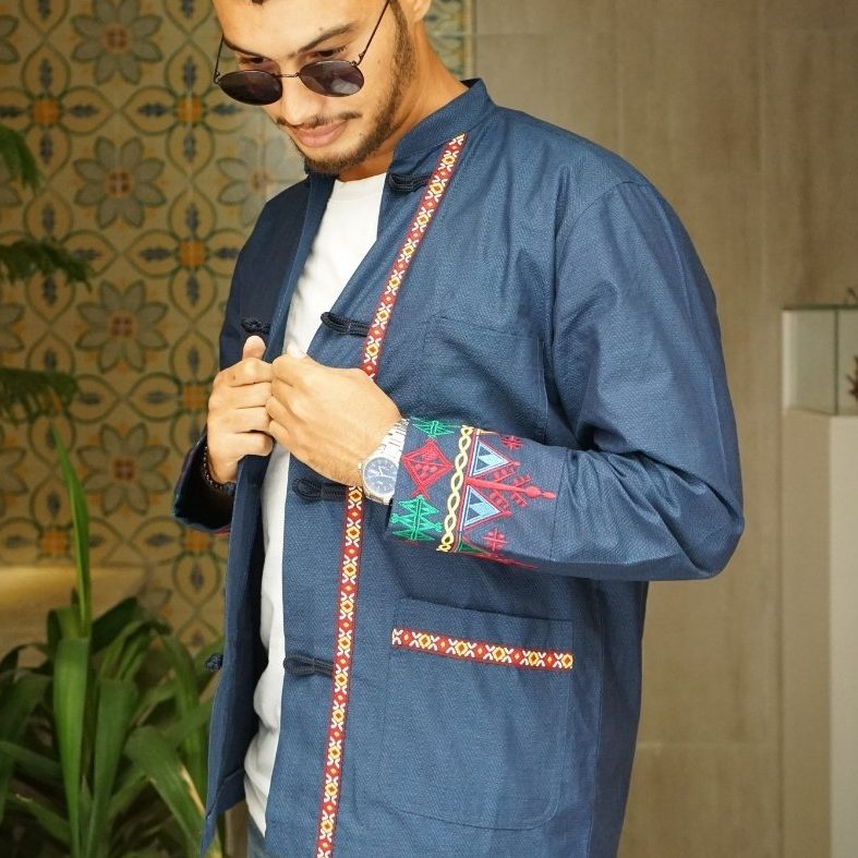 Chemise Berbère Traditionnelle Bleu Unisexe