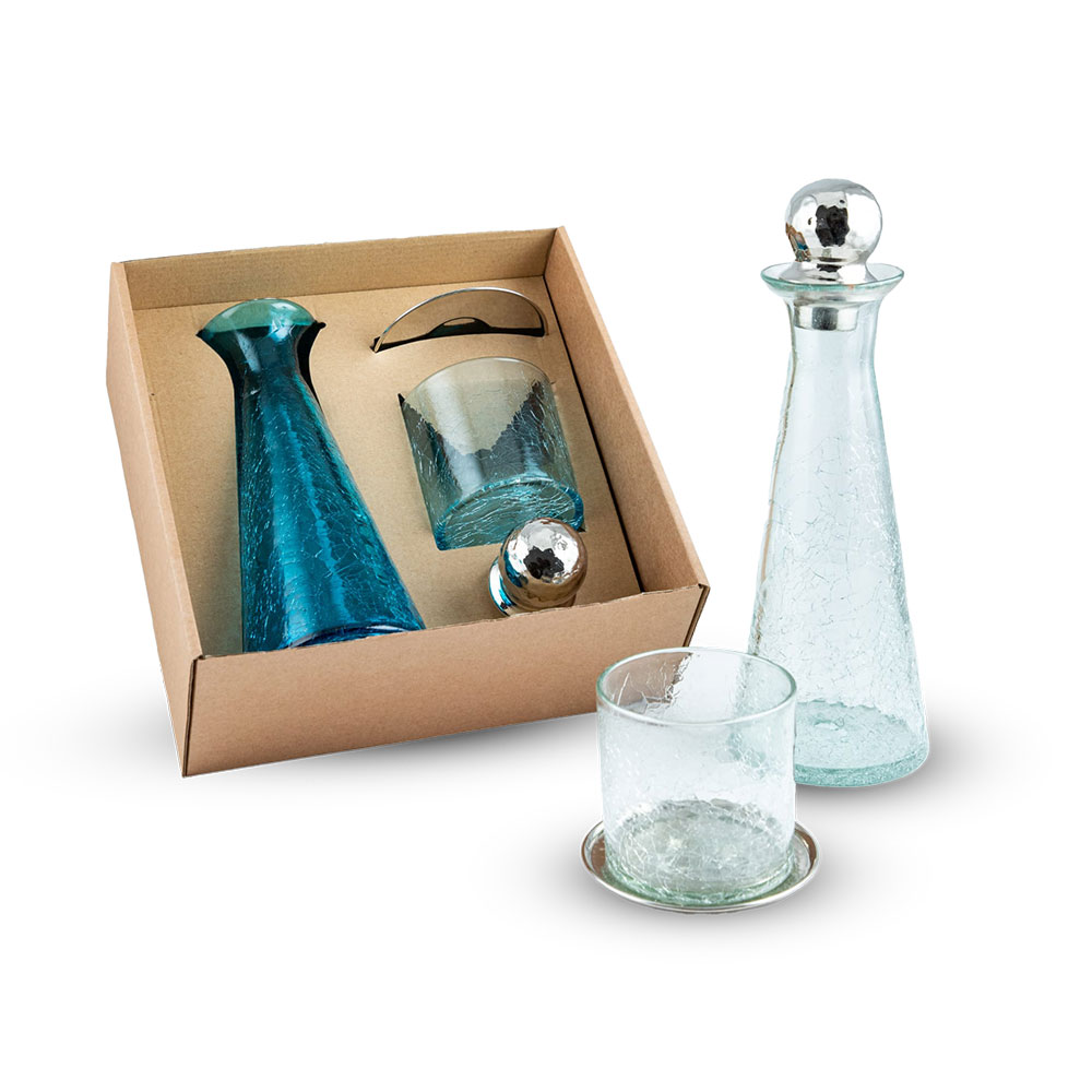 Bel Art blown glass &amp; copper box set – 1L carafe + cup + saucer (Height 25 cm / Cup 8x8 cm)