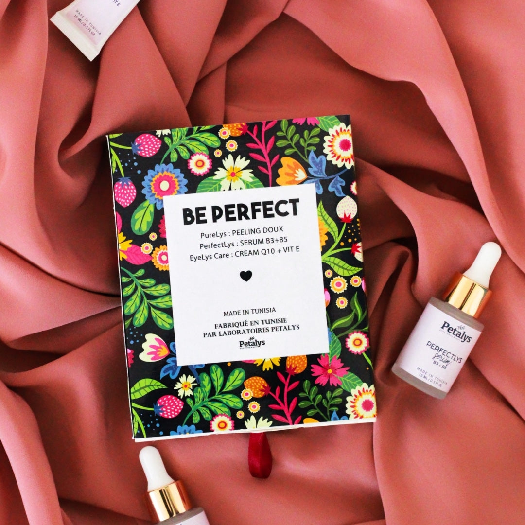 Coffret Skincare "BE PERFECT" avec peeling doux, sérum Vit B5+B3 et crème yeux