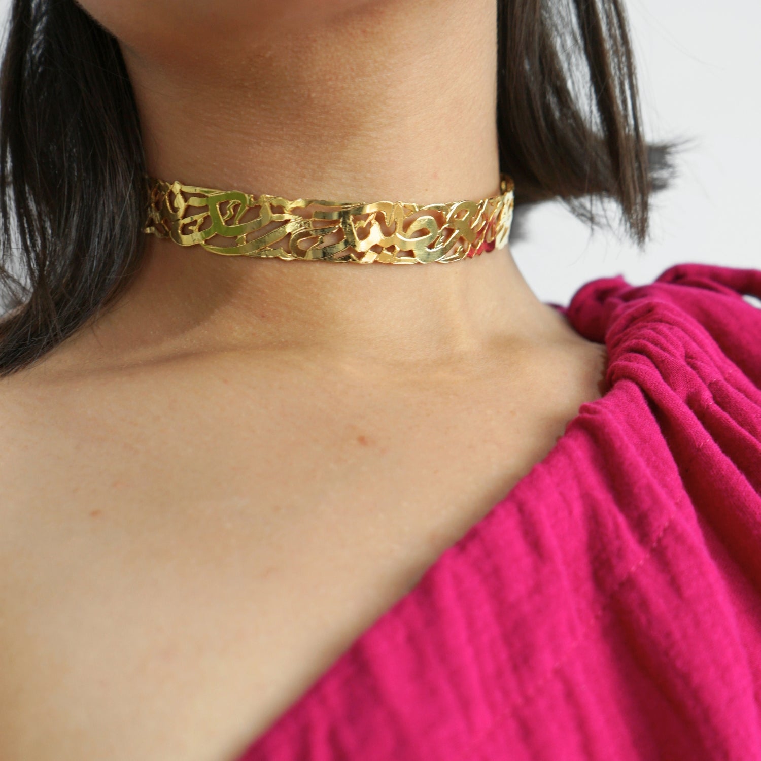 Collier choker en argent avec calligraphie artisanale exclusive